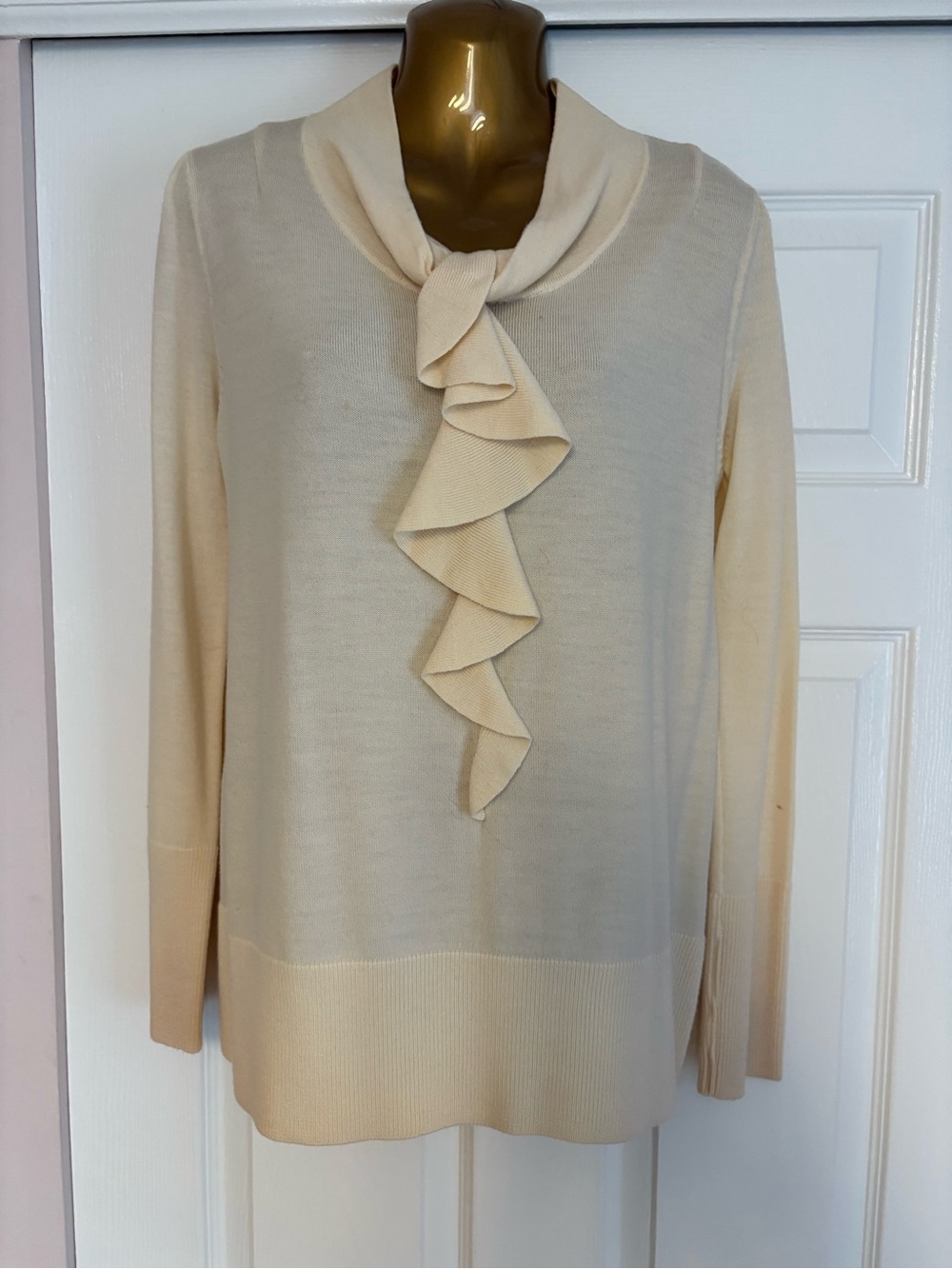 Cream Ruffle-Neck Women's Sweater